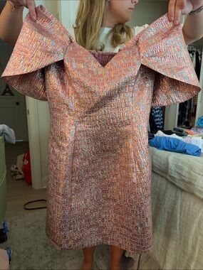 Tuckernuck Iridescent Pink Metallic Off-Shoulder Mini Dress